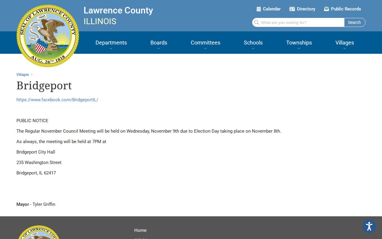 Official Bridgeport municipality page and city information context