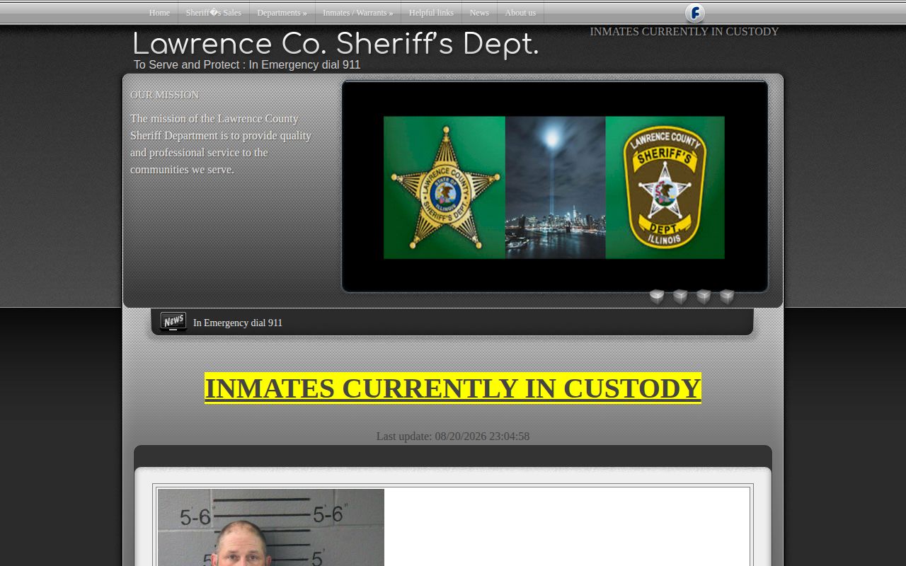 Lawrence County current-inmates roster interface with booking fields