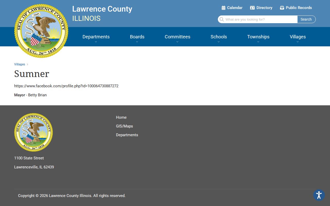 Official Sumner municipality page and city information context