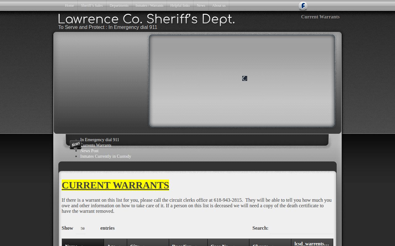 Lawrence County sheriff current warrants table with searchable case fields